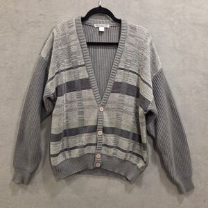 Unionbay Striped V-Neck Cardigan Sweater Mens Large Vintage 90s Grunge Grandpa